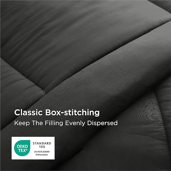 Bedsure Comforter Duvet Insert - Quilted Comforters Twin XL Size, All Season Duvet, GentleSoft Down Alternative Bedding, with 8 Tabs, Gifts for Women/Men, Black, Twin XL 92 x 68 Inches