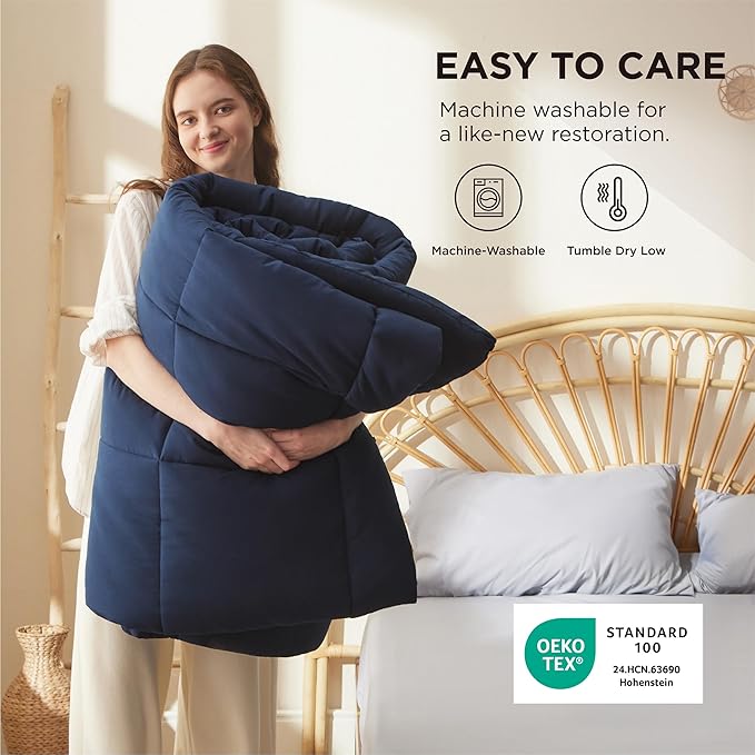 Bedsure Comforter Duvet Insert - Quilted Comforters King Size, All Season Duvet, GentleSoft Down Alternative Bedding, with 8 Tabs, Gifts for Women/Men, Navy Blue, King 90 x 102 Inches