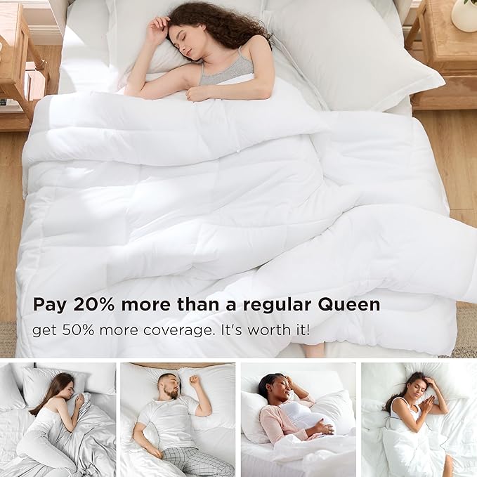 Bedsure Comforter Duvet Insert - Quilted Comforters Oversize Queen Size, All Season Duvet, GentleSoft Down Alternative Bedding, with 8 Tabs, Gifts for Women/Men, White, Oversize Queen 98 x 98 Inches