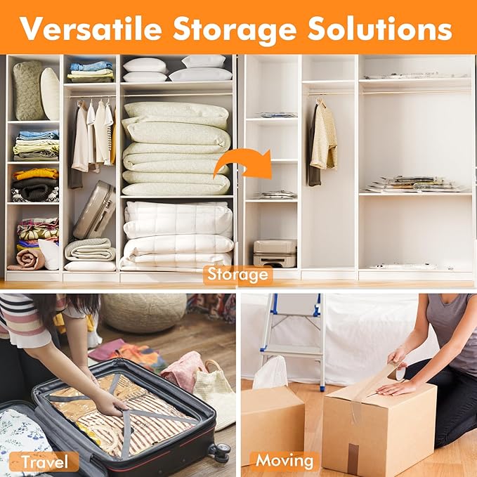 Vacuum Storage Bags (10 x Jumbo), Space Saver Sealer Compression Bags with Travel Hand Pump for Blankets, Comforters, Pillows, Clothes Storage