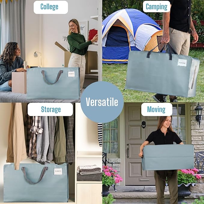 VENO 6 Pack Moving and Storage Bags, Heavy Duty, Alternative to Moving Boxes, Large Packing Totes Supplies for College Dorm Room with Zipper for Clothes, Wide Open Design (Light Blue Matte, 6 Pack)