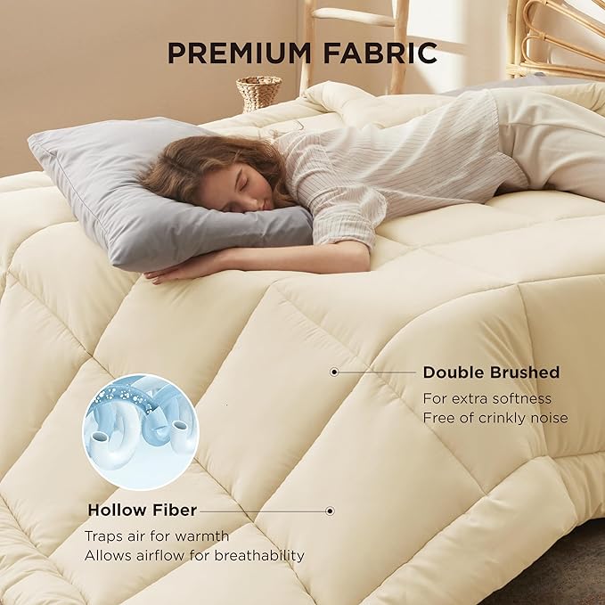 Bedsure Comforter Duvet Insert - Quilted Comforters Full Size, All Season Duvet, GentleSoft Down Alternative Bedding, with 8 Tabs, Gifts for Women/Men,Cream,Full 86 x 82 Inches