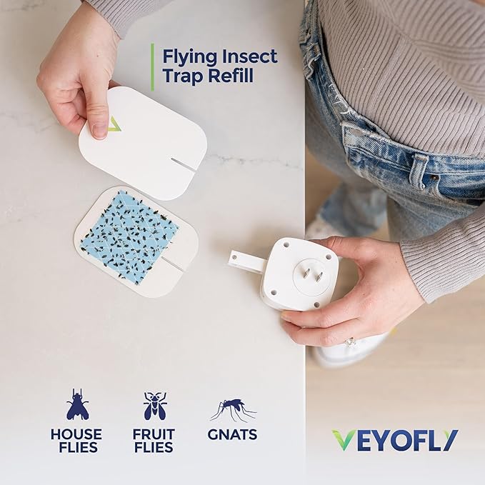 VEYOFLY Gnat Traps for House Indoor Refill, Fly Trap Indoor, Fruit Fly Traps for Indoors, Fly Catcher Indoor, Fly Trap, Plug in Catch for Fruit Flies, Moths, Gnats, Mosquito Trap (Pack of 10 Refills)