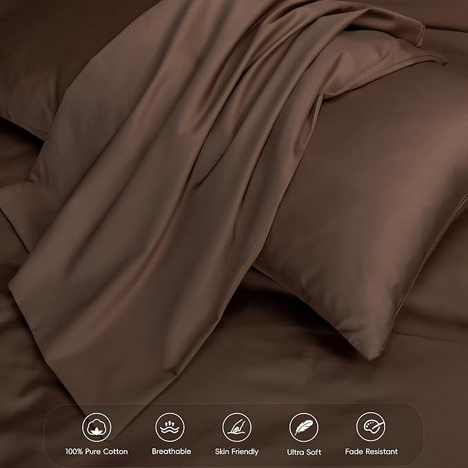 MooMee Duvet Cover Set 100% Extra Long Staple Cotton 600 Thread Count Silky Sateen Smooth Luxury Soft Breathable Durable Hotel Quality Bedding, 3 Piecess (Chocolate Brown, Oversized King 120"x98")