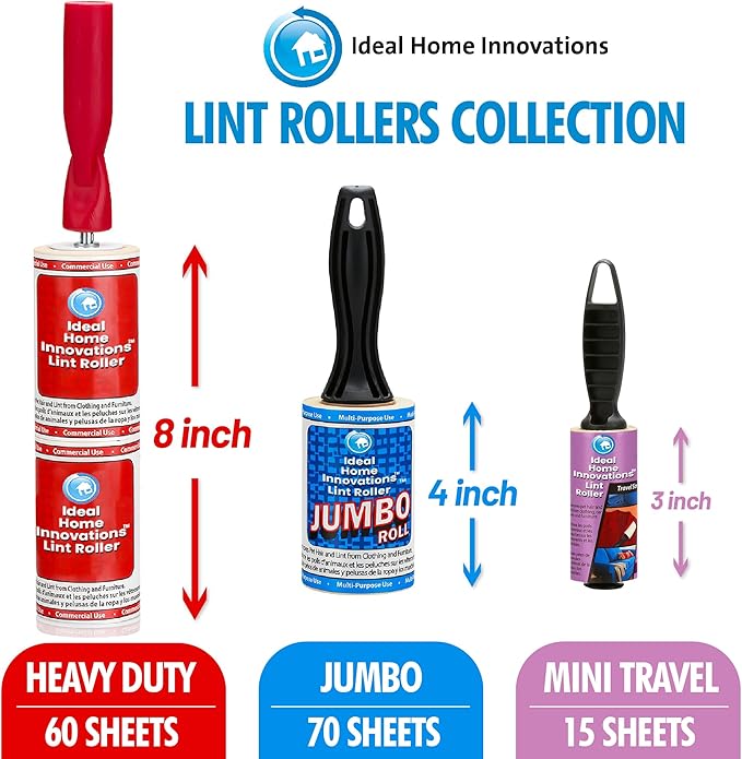 Jumbo Lint Rollers - Extra Sticky Pet Hair Remover for Clothes, Carpet, Furniture & Car - Dog/Cat Hair Lint Remover - 50 Rolls, 3500 Sheets - Easy Peel, Made in USA