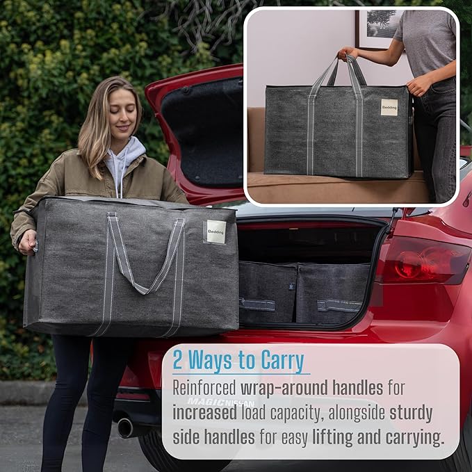 VENO 4 Pack Moving Bags, Heavy Duty, Moving Boxes Alternative, Packing Storage Supplies for Dorm Room Essentials with Zipper for Clothes, Extra Large Totes for Packaging (Dark Gray, 4 Pack)