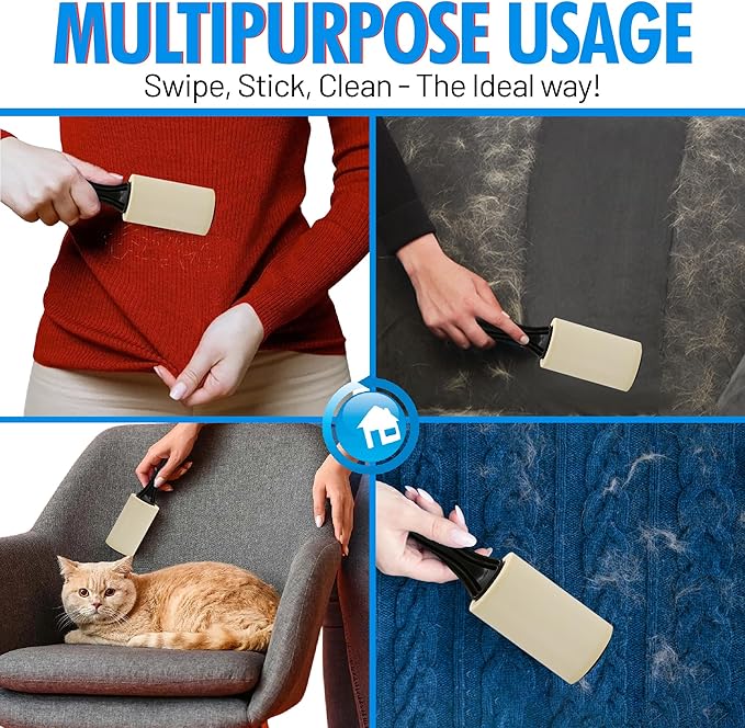 Jumbo Lint Rollers - Extra Sticky Pet Hair Remover for Clothes, Carpet, Furniture & Car - Dog/Cat Hair Lint Remover - 100 Rolls, 7000 Sheets - Easy Peel, Made in USA