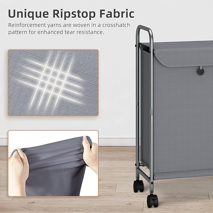 STORAGE MANIAC Rolling Laundry Hamper, Laundry Basket with Lockable Wheels, Clothes Sorter Cart, Small Clothes Separator Hamper for Closet, Bathroom, Laundrys Room, 1 Section Gray