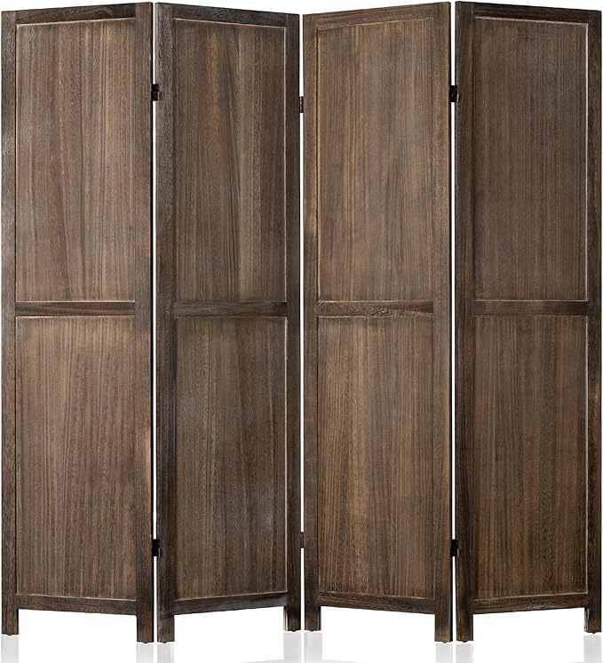 WelFurGeer 4 Panel Room Divider Screen - 360° Adjustable Folding Panels for Privacy, Bedroom, Living Room & Patio, Handcrafted Decorative Room Divider, Freestanding Divider for Room Separation (Brown)