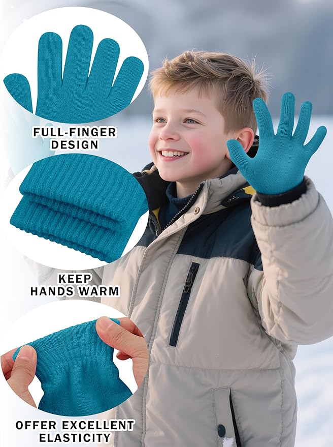 Cooraby 24 Pairs Kids Gloves Winter Magic Gloves Warm Knitted Stretchy Full Fingers Glove for 6-11 Years