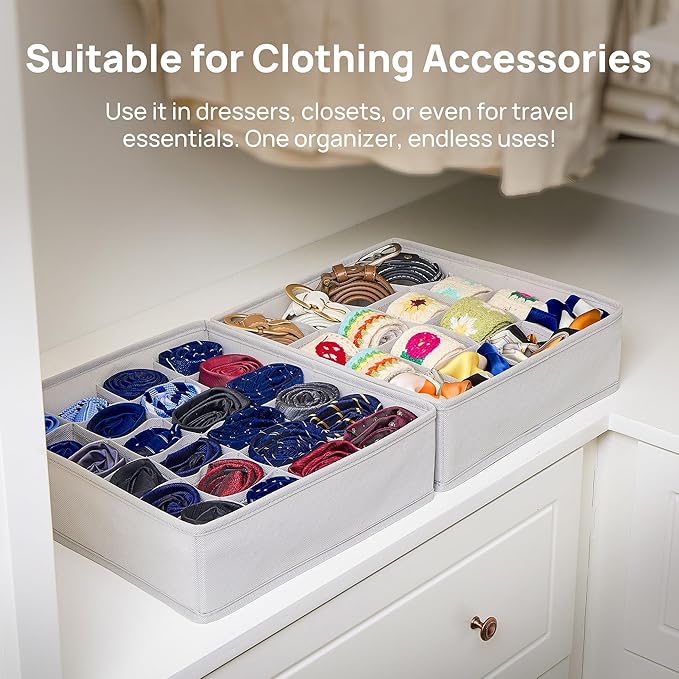 Vtopmart 3 Pack 24+24+16 Cells Socks Drawer Organizers Set, 64 Cells Clothes Drawer Dividers Dresser Organizers Bins, Scarves, Ties, Non-Woven Fabric Storage Boxes for Closet, Nursery