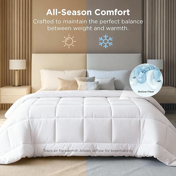Bedsure Comforter Duvet Insert - Quilted Comforters Alaskan King, All Season Duvet, GentleSoft Down Alternative Bedding, with 8 Tabs, Gifts for Women/Men, White,Alaskan King 130x120 Inches