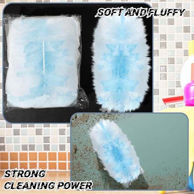 Vesici 50 Pcs Duster Refills Compatible with Swiffer Dusters Bulk Disposable Replacement Thickened with 1 Handle Heavy Duty for Cleaning, Office (Blue)