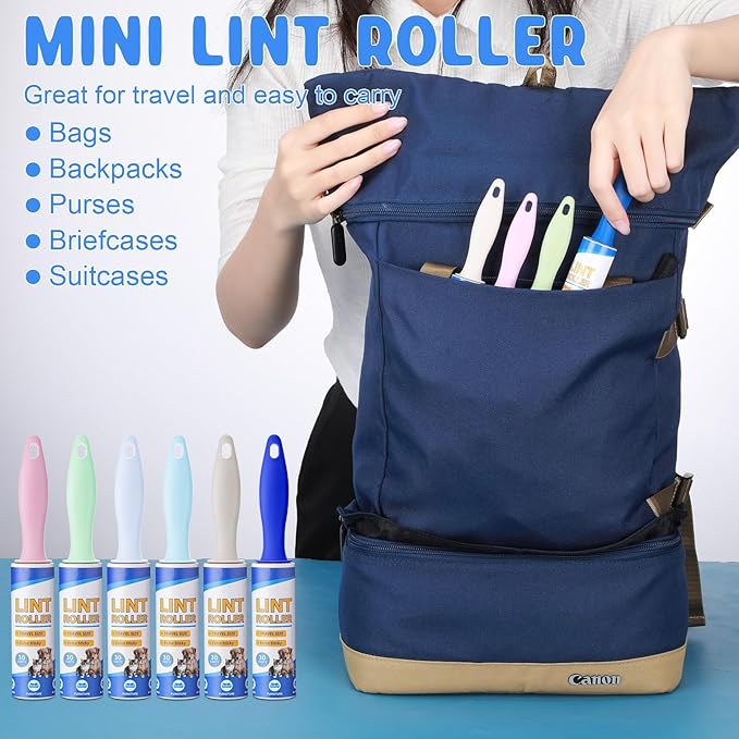 Hushee 48 Pack Bulk Mini Lint Roller for Travel 1440 Sheets 6'' Small Lint Removers Portable Lint Roller Travel Size Removers Sticky Removing Tool for Pet Hair Clothes Furniture Car Seat
