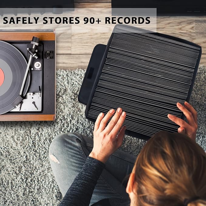 Vinyl Record Storage Box for 12-inch Records Crate Holds up to 90 records,Pack of 1-14x 13x 13 Inch LP record storage for Valuable Album Collection - Black