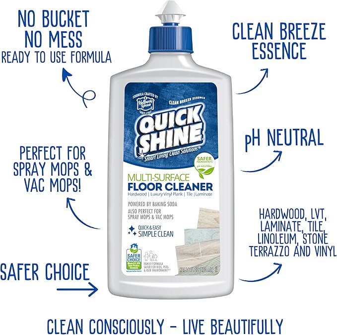 Quick Shine Ultimate Gold Clean + Polish Mop Kit | All-in-One 11 Pc Kit w/Interchangeable Attachments | Cleaner & Polish Included | No Batteries Needed | All Floors Pro Cleaning System | 2-in-1 Mop