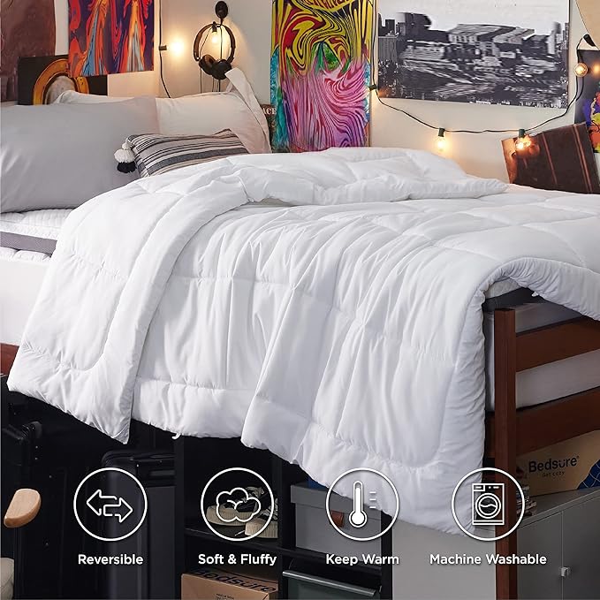 Bedsure Comforter Duvet Insert - Quilted Comforters Twin XL Size, All Season Duvet, GentleSoft Down Alternative Bedding, with 8 Tabs, Gifts for Women/Men, White, Twin XL 92 x 68 Inches