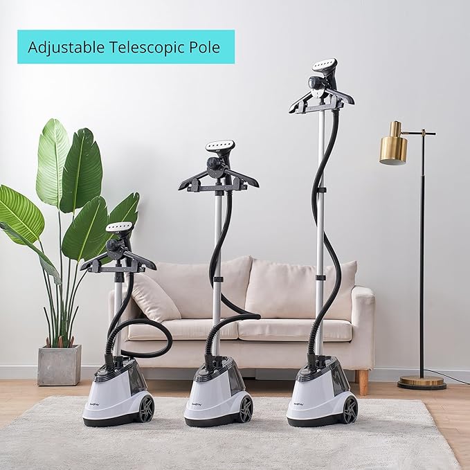 True & Tidy® Pro Commercial Garment Steamer with Extra Large 2.9L (98 oz) water tank, Heavy Duty with 3 Steam Settings, Aluminum Steam Plate, up to 90 mins