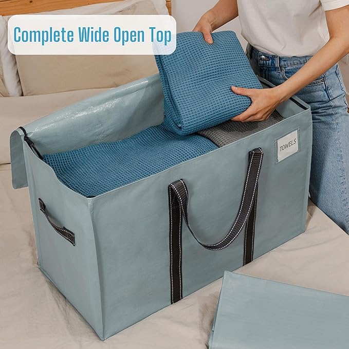VENO 4 Pack Moving Bags, Heavy Duty, Moving Boxes Alternative, Packing Storage Supplies for Dorm Room Essentials with Zipper for Clothes, Extra Large Totes for Packaging (Light Blue Matte, 4 Pack)