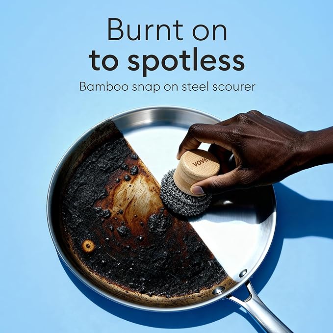 Vove Stainless Steel Scouring Pads, 6-Pack Heavy-Duty Metal Scrubbers for Cast Iron, Pots, Pans, Griddles, Grills, Stovetops, Sinks, Tough Grime Removers, FSC-Certified Packaging