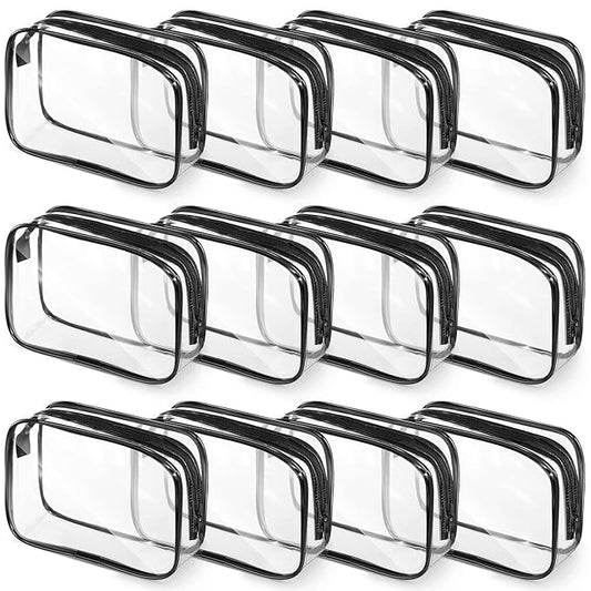 Weewooday 12 Pieces Clear Makeup Bags Cosmetic Storage Bags PVC Zipper Pouches Travel Waterproof Makeup Plastic Case for Women Organizing Toiletries Traveling Bathroom(Large,Black)