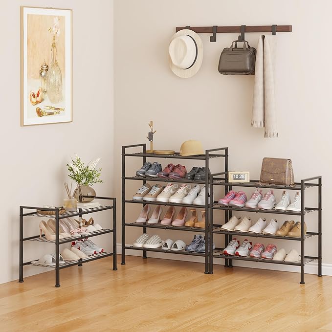 4-Tier Shoe Rack,Metal Simple Shoe Storage Organizer Shelf for Closet,Entryway, Bedroom,Garage (Black, 4 Tier)