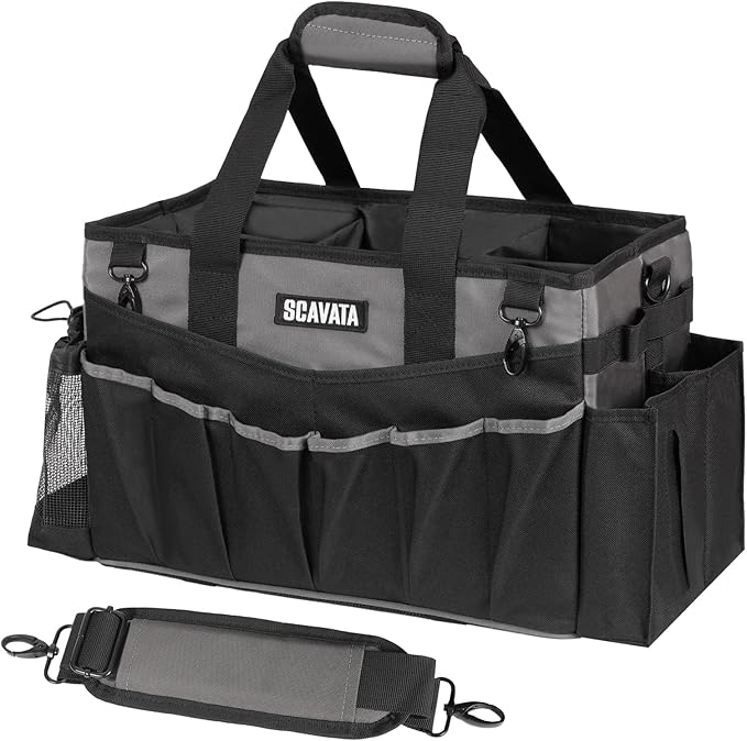 Wearable Cleaning Caddy Bag, Cleaning Caddy Supplies Organizer with Handle & Shoulder Straps for Housekeepers, Under Sink & Car Cleaning Tool Organizers with 4 Foldable Divider (DarkGrey)