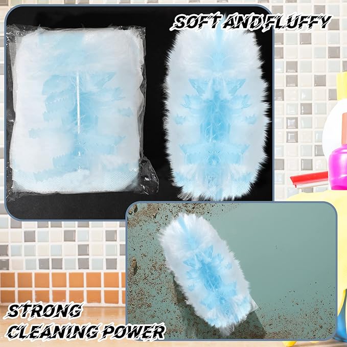 Vesici 150 Pcs Duster Refills Compatible with Swiffer Dusters Bulk Disposable Replacement Thickened with 1 Handle Heavy Duty for Cleaning, Office (Blue)