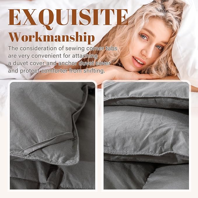 Cosybay Oversized King Size Feather Down Fiber Comforter - Grey 100% Cotton Duvet Insert - Luxury All Season Hotel Bedding Comforter,Medium Warmth 116 x 98 Inch