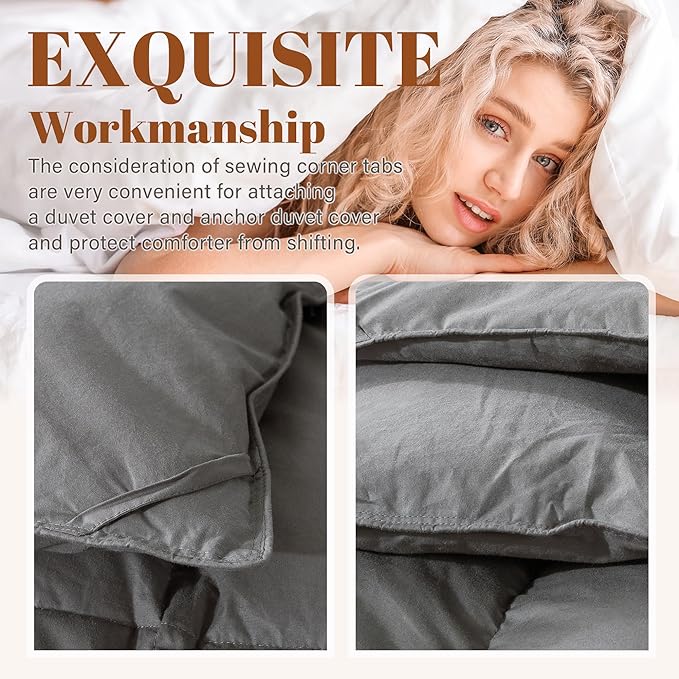 Cosybay Queen Size Feather Down Fiber Comforter - Grey 100% Cotton Duvet Insert - Luxury All Season Hotel Bedding Comforter,Medium Warmth 90 x 90 Inch