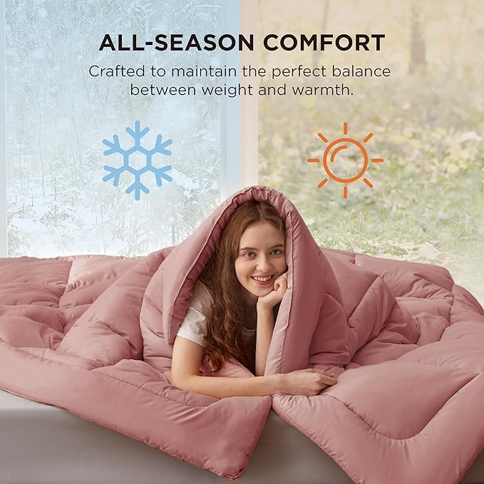 Bedsure Comforter Duvet Insert - Quilted Comforters Queen Size, All Season Duvet, GentleSoft Down Alternative Bedding, with 8 Tabs, Gifts for Women/Men, Dusty Pink, Queen 88 x 88 Inches