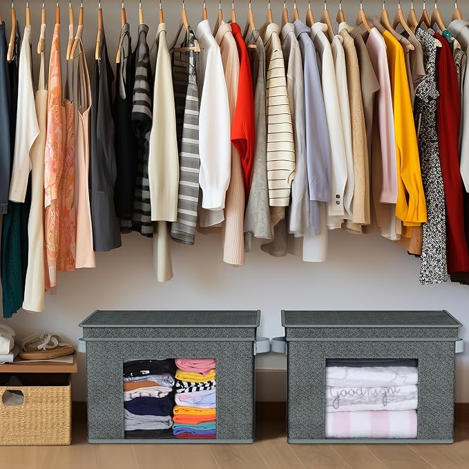 Univivi Foldable Fabric Storage Boxes Large Storage Bins with Lids [4-Pack] Collapsible Storage Cubes Organizer Containers Organization Baskets for Home, Bedroom, Closet (Black, 17”x 12” x 12”)