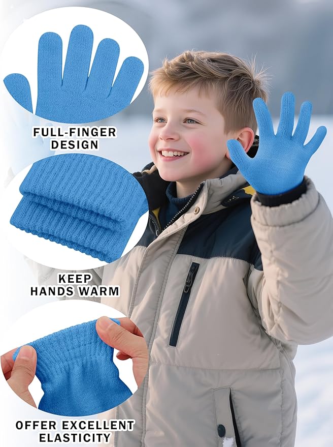 Cooraby 24 Pairs Kids Gloves Winter Magic Gloves Warm Knitted Stretchy Full Fingers Glove for 6-11 Years