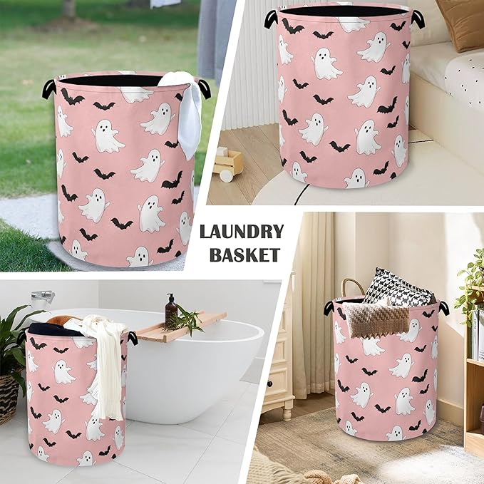 Bat Ghost Laundry Basket,Halloween Foldable Oxford Cloth Tote Bag Laundry Hamper Clothes Storage Bucket Organizer for Bedroom Laundry Storage Dormitories 16" x 20.8"