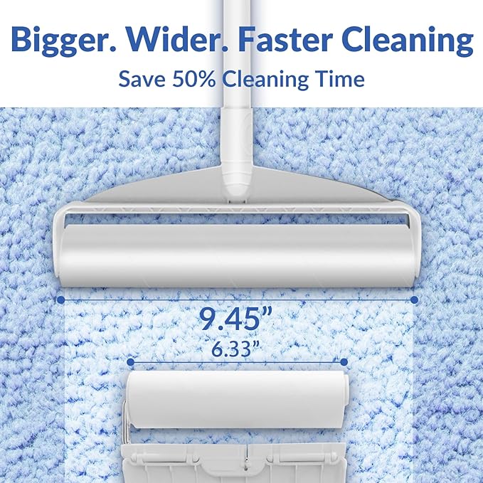 Large Lint Rollers for Carpet, Sticky Rollers for Floor DELOMO 9.45 in with 3 Extendable Handle, Long Handle Sticky Mop for Cleaning Carpets, Cars, Clothing, and Pet Hair