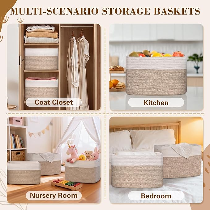 Woven Storage Baskets, Baskets for Organizing, 3 Pack Woven Basket for Storage, Decorative Storage Bins Baskets for Shelves, Towel, Toy, Book, Closet, Baby 14.96"×9.8"×8.85"