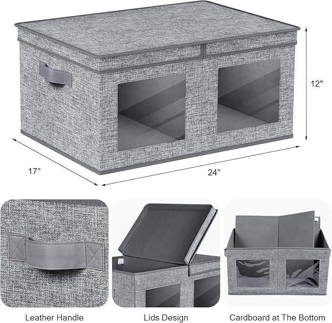 Univivi Large Foldable Fabric Storage Bins with lids [2-Pack] Collapsible Closet Storage Box for Clothes, Closet Organizer with Handles, Storage Cube Basket for Home, Bedroom (Grey, 24" x17" x 12")