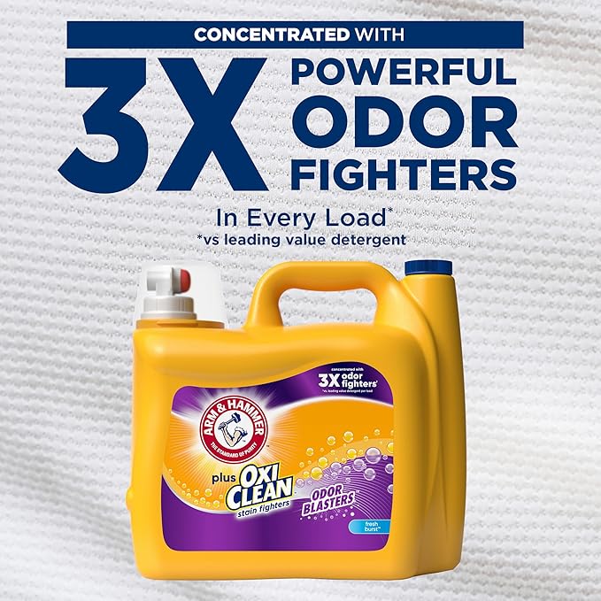 ARM & HAMMER Plus OxiClean Odor Blasters Fresh Burst, 128 Loads Liquid Laundry Detergent, 166.5 Fl oz