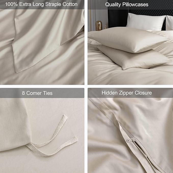 MooMee Duvet Cover Set 100% Extra Long Staple Cotton 600 Thread Count Silky Sateen Smooth Luxury Soft Breathable Durable Hotel Quality Bedding, 3 Pieces (Baby Blue, Queen 90"x90")