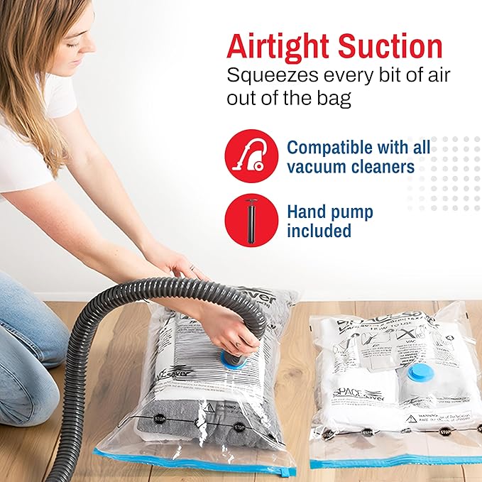 4 Pack Small Vacuum Storage Bags for Comforters, Blankets & Clothes – Vacuum Sealed Compression Bags with Hand Pump – Space Saver Storage Bags for Bedding, Moving, Travel & Organization