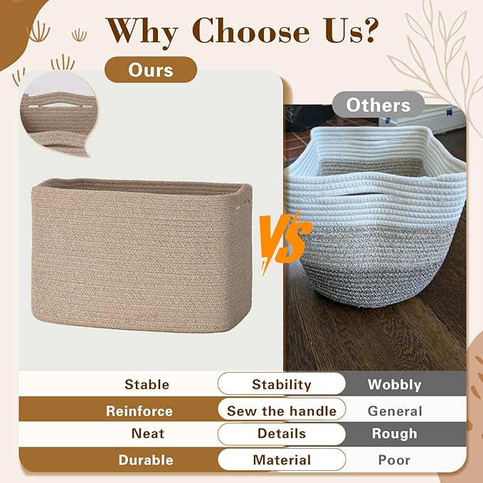 Woven Storage Baskets, Brown Baskets for Organizing, 3 Pack Woven Basket for Storage, Decorative Storage Bins Baskets for Shelves, Towel, Toy, Book, Closet, Baby 14.96"×9.8"×8.85"