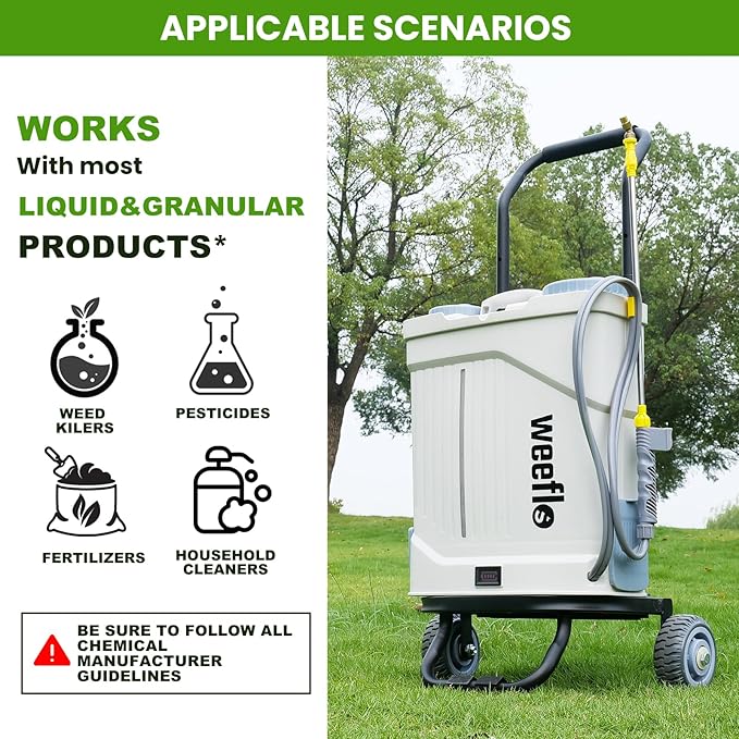 Weeflos Battery Powered Backpack Sprayer,4 Gallon Electric Sprayer with Wheeled Cart, 100 PSI High Pressure, 2X 21V Rechargeable Batteries,Garden Sprayer for Outdoor Cleaning & Washing