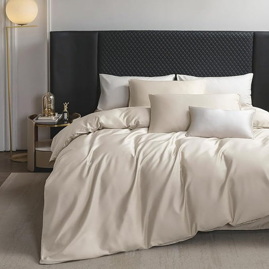 MooMee Duvet Cover Set 100% Extra Long Staple Cotton 600 Thread Count Silky Sateen Smooth Luxury Soft Breathable Durable Hotel Quality Bedding, 3 Pieces (Baby Blue, Queen 90"x90")