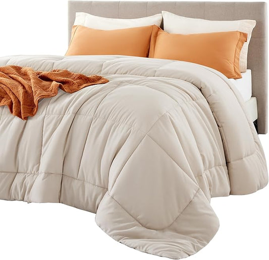 Bedsure Comforter Duvet Insert - Quilted Comforters King Size, All Season Duvet, GentleSoft Down Alternative Bedding, with 8 Tabs, Gifts for Women/Men, Linen, King 90 x 102 Inches