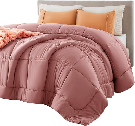 Bedsure Comforter Duvet Insert - Quilted Comforters Twin Size, All Season Duvet, GentleSoft Down Alternative Bedding, with 8 Tabs, Gifts for Women/Men, Dusty Pink, Twin 88 x 68 Inches