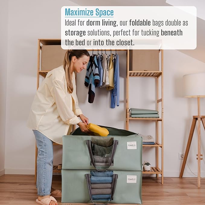 VENO 8 Pack Moving Bags for College, Heavy-Duty Storage Totes, Moving Boxes and Wardrobe Packing Supplies Alternative - Extra Large Durable Laundry Bags for Clothes (Shiny Light Green, 8 Pack)