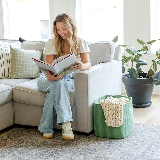 NaturalCozy 13x15x13 Kallax Storage Cubes Bins, 3 Pack | Cotton Rope Cube Storage Bin Woven Baskets for Organizing | Kallax Insert Storage Baskets for Shelves Organizer, Kids Toy, Closet Baby Nursery