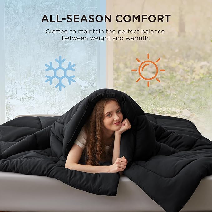 Bedsure Comforter Duvet Insert - Quilted Comforters Twin XL Size, All Season Duvet, GentleSoft Down Alternative Bedding, with 8 Tabs, Gifts for Women/Men, Black, Twin XL 92 x 68 Inches