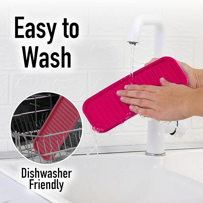 Zulay Kitchen (9x3.5) Silicone Sponge Holder for Kitchen Sink - Flexible Multipurpose Soap Tray - Sink Organizer for Kitchen, Bathroom, Makeup, Trinkets & More (Wine Red)