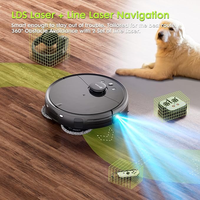 Robot Vacuum and Mop, V5 Tangle Cutter Technology for Pet Hair, 8500Pa Suction, 75-Day Capacity, LDS Navigation, Pet Laser, Robotic Vacuums Cleaner for Hair, Floors, Tile, Carpet, APP & Voice Control